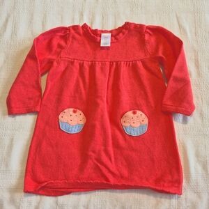Gymboree girls size 12-18 months coral sweater dress cupcake pockets EUC